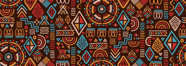Africano Desenho Padrão Sem Costura Tribal Símbolo Elementos Doodle Etnia — Vetor de Stock
