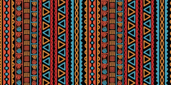 民族条纹无缝图案 非洲阿兹特克部落几何矢量背景 色彩艳丽的布荷图案 带有纹理装饰 时尚和纺织品印花矢量插图 — 图库矢量图片