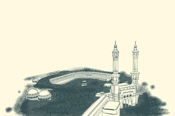 Croquis Dessiné Main Bâtiment Islamique Célèbre Masjidil Haram — Image vectorielle