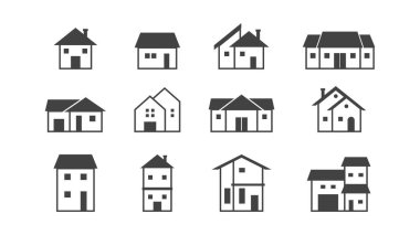 Modern Konut Yapısı Vektör Simgeleri - Gayrimenkul Tasarımları için Zarif ve Basit Seti