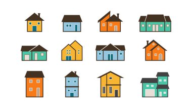 Modern Suburban House Vector Illustration - Gayrimenkul ve Emlak Tasarımları için ideal, pastel renkli düz elementler.