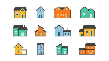 Modern Suburban House Vector Illustration - Gayrimenkul ve Emlak Tasarımları için ideal, pastel renkli düz elementler.