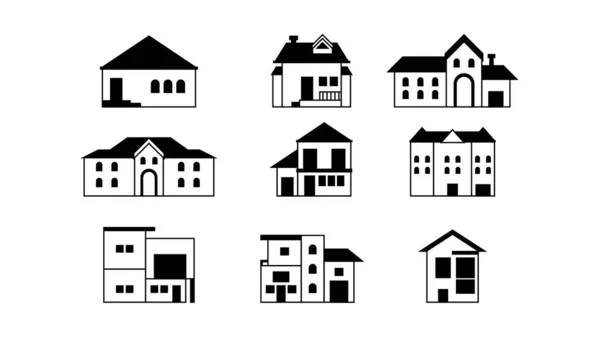 Κτίρια Εξοχικό Σπίτι Που Εικονογράφηση Διάνυσμα Αρχιτεκτονικό Σχεδιασμό Σπιτιών — Διανυσματικό Αρχείο
