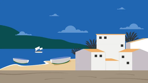 Kolorowa Hiszpańska Wioska Wybrzeżu Ilustracja Wektora — Wektor stockowy