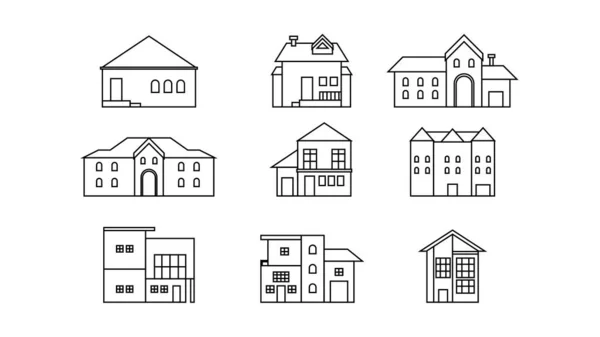 Häuschengebäude Setzen Linienkunst Vektor Illustration Skizziert Design — Stockvektor