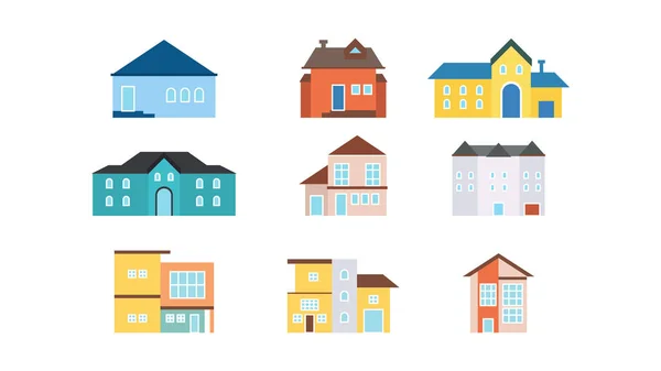 Yazlık Evler Renklerle Dolu Vektör Illüstrasyon Antika Kır Evleri Tasarımı — Stok Vektör