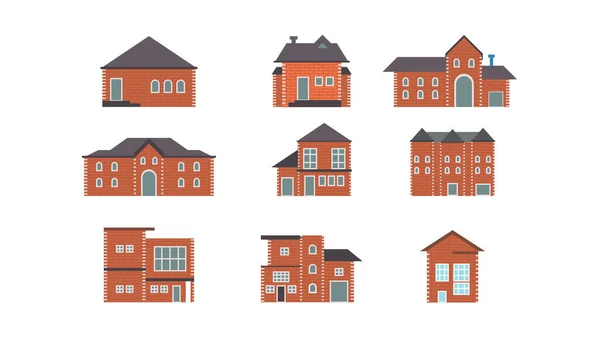 Τούβλο Σπίτι Κτίριο Σετ Χρώματα Χωριά Αστική Σπίτια Διάνυσμα — Διανυσματικό Αρχείο