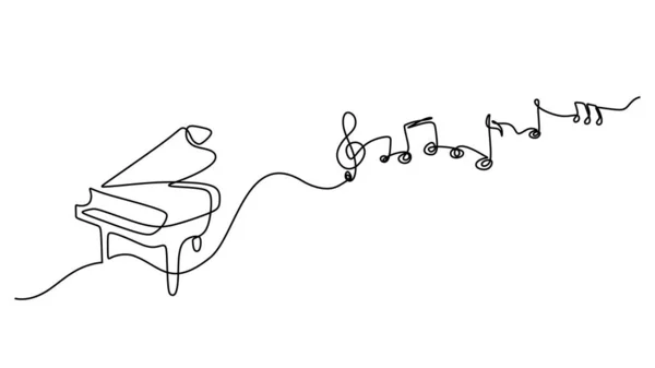 Notes Musique Dessin Ligne Continue Avec Piano — Image vectorielle