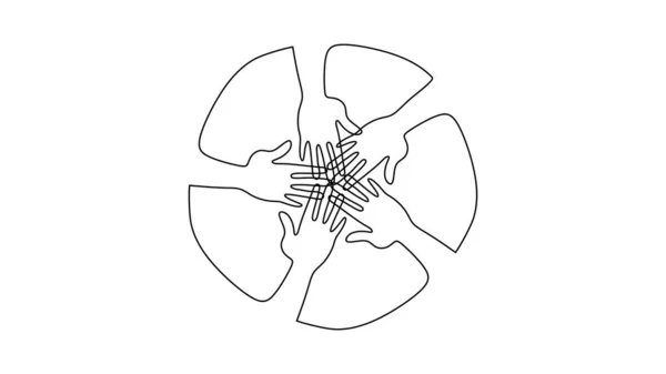 Linha Contínua Que Desenha Grupo Pessoas Mãos Unidade Trabalho Equipe —  Vetores de Stock