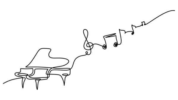 Notas Musicales Línea Continua Dibujo Con Piano — Archivo Imágenes Vectoriales