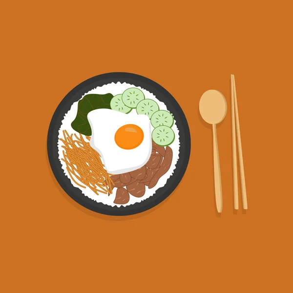Bol Riz Bibimbap Coréen Bol Riz Bibimbap Coréen Coloré Avec — Image vectorielle