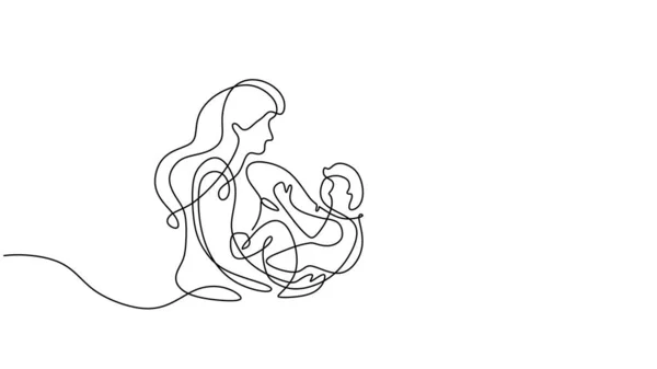 Mamá Bebé Continuo Dibujo Una Línea Ilustración Vectorial Madre Hijo — Archivo Imágenes Vectoriales