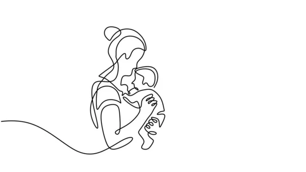 Мама Ребенок Непрерывно Рисуют Одну Линию Векторную Иллюстрацию Мать Ребенок — стоковый вектор