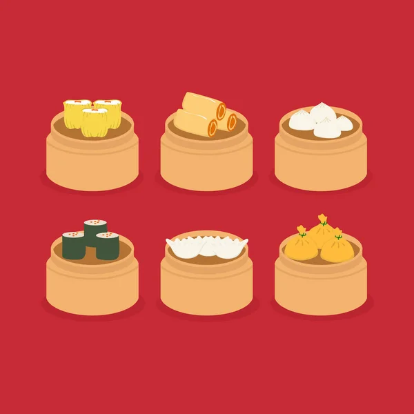 Dumplings Chinois Dim Sum Dumplings Chinois Dim Sum Vapeur Avec — Image vectorielle