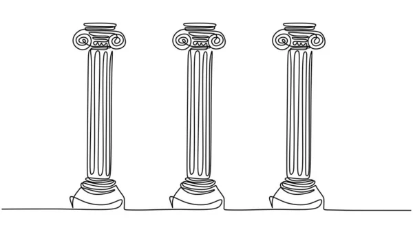 Греческие Колонны Один Сплошной Рисунок Линии Архитектура Старинных Зданий — стоковый вектор