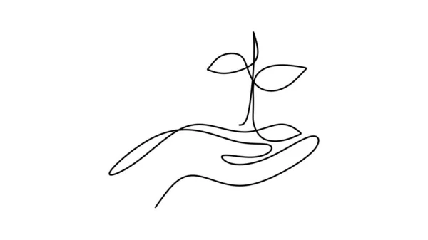 Elinde Bitki Çizimi Var Bir Minimalist Çizildi — Stok Vektör