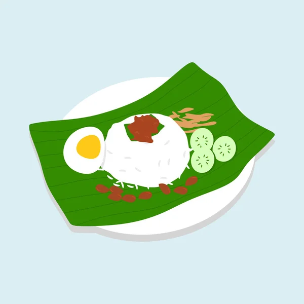 Malaio Nasi Lemak Com Molho Sambal Fragrante Malaio Nasi Lemak — Vetor de Stock