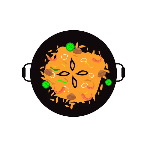 Spaanse Paella Met Zeevruchten Saffraan Traditionele Spaanse Paella Met Zeevruchten — Stockvector
