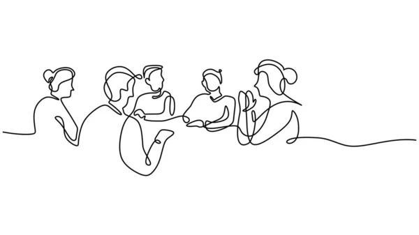 Reunión Negocios Dibujo Línea Continua Grupo Personas Mujer Hombre Hablando — Archivo Imágenes Vectoriales