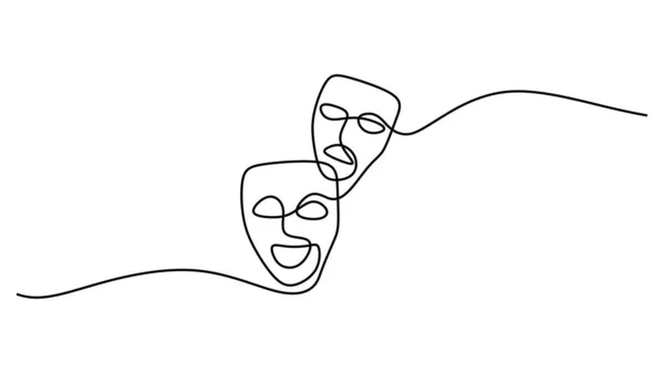 Máscara Grega Desenho Linha Símbolos Evento Ópera Mão Contínua Desenhada — Vetor de Stock
