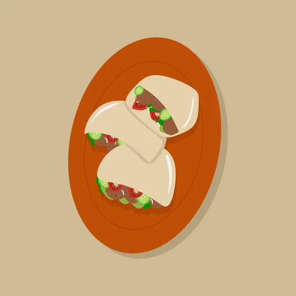 Ливанский Сэндвич Фалафелем Вкусный Ливанский Сэндвич Хумусом Векторной Иллюстрацией Тахини — стоковый вектор