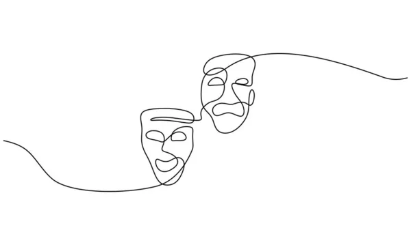 Maska Teatralna Jednoliniowy Rysunek Symbole Zdarzeń Operowych Ciągły Ręcznie Rysowane — Wektor stockowy