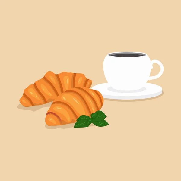 Французские Круассаны Кофе Свежие Французские Круассаны Векторная Иллюстрация Завтрака — стоковый вектор