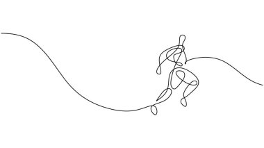 Koşucu soyut karakter, kesintisiz tek çizgi çizimi. Picasso stili el çizimi taslak vektör çizimi. Hareket sporu basit çizgi sanatı.