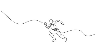 İnsanlar soyut jest çizerek bir çizgi çizerler. Koşucu el çizimi minimalist vektör çizimi, basit çizgi sanatı.