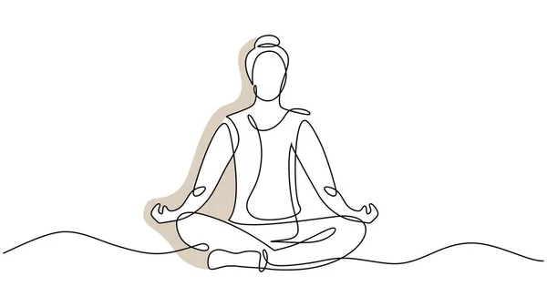 Donna Yoga Una Linea Continua Disegno Minimalista Vettore Mano Disegnato — Vettoriale Stock