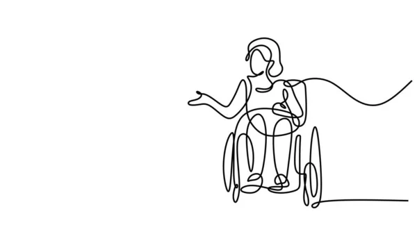 Woman Wheelchair Vector One Line Drawing Illustration — Stock Vector