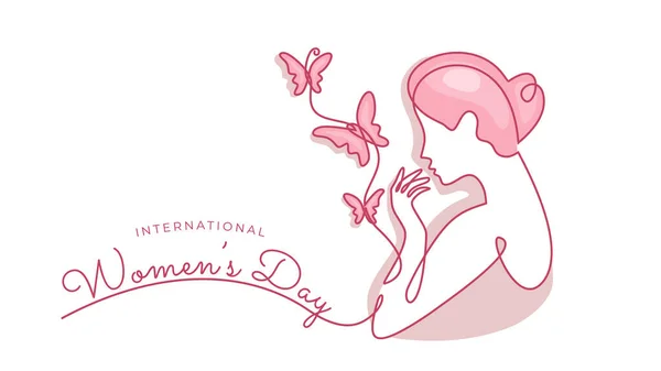 Carte Journée Internationale Des Femmes Dessin Vectoriel Une Ligne Femme — Image vectorielle