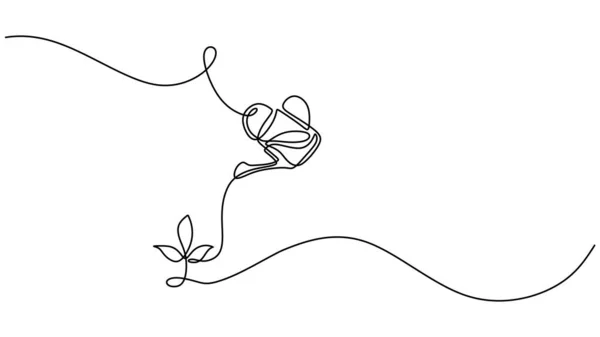Vektorová Ilustrace Zavlažování Rostlin Kontinuální Kresba Jedné Čáry — Stockový vektor