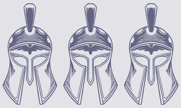 黒と白のホライトヘルメットベクトルイラスト 古代ギリシャの兵士のヘッドギア — ストックベクタ