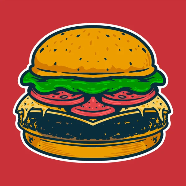 Burger Desenhos Animados Estilo Colorido Ilustração Vetorial Conceito Ícone Fast — Vetor de Stock