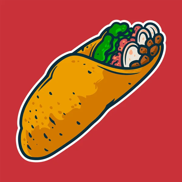 伯里托 卡通风格的彩色矢量插图 墨西哥食品图标概念被孤立 — 图库矢量图片