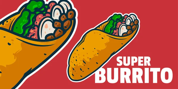Burrito Styl Kreskówki Kolorowe Wektor Ilustracji Meksykańska Koncepcja Ikony Żywności — Wektor stockowy