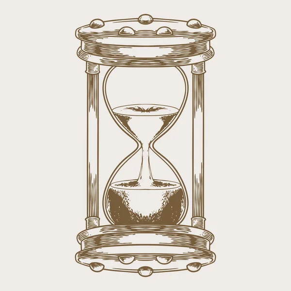 Рисунок Гравировки Часов Векторная Иллюстрация Стиле Песочного Стекла Черный Белом — стоковый вектор