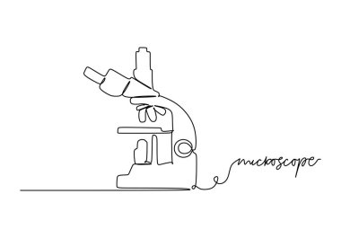 Mikroskop - Okul eğitimi nesnesi, sürekli tasarım çizimi, vektör illüstrasyonu.