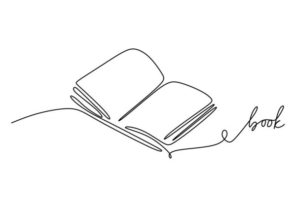 Book - School education object, one line drawing continuous design, vector illustration.