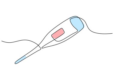 Termometre - Laboratuvar ekipmanları ve araçları nesnesi, sürekli tasarım çizimi, bilim ve eğitim için vektör illüstrasyonu.