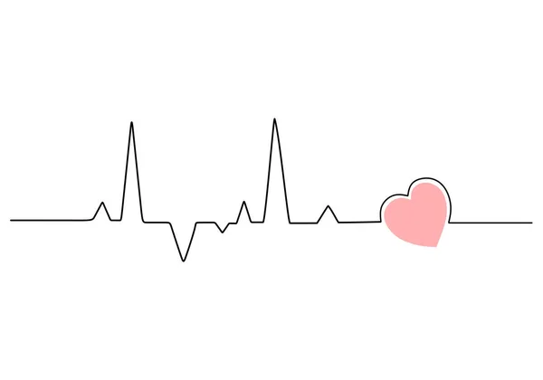 One Continuous Single Line Drawing Heart Beat Isolated White Background — Stock Vector