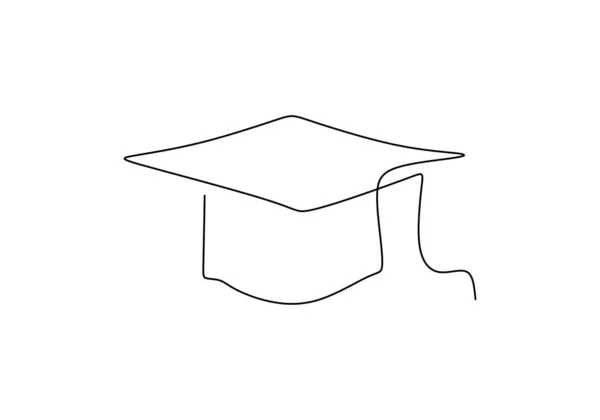 卒業キャップ 学校教育オブジェクト 継続的なデザインを描く1行 ベクトルイラスト — ストックベクタ