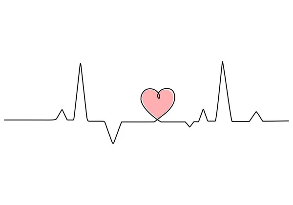 Desenho Contínuo Linha Única Batimento Cardíaco Isolado Fundo Branco — Vetor de Stock