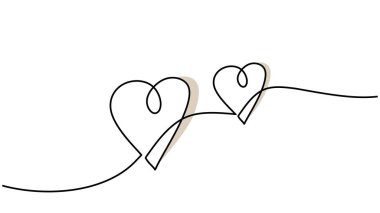 İki kalp sürekli bir çizgi çiziyor. Çiftler basit el çizimi çizimlerini severler..