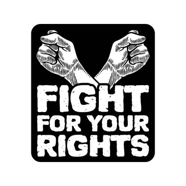 Haklarınızı savunmak için el kaldırarak motivasyon bayrağı çekin. Vektör illüstrasyonu eşitlik karşıtı ve ifade özgürlüğünü protesto ediyor.