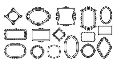 El çizimi çerçeve vektörü. Klasik karalama resim çerçevesi, illüstrasyon boş siyah kare, kadrolu dikdörtgen etiket zarif çizim çizgisi, beyaz arkaplan üzerinde izole edilmiş.