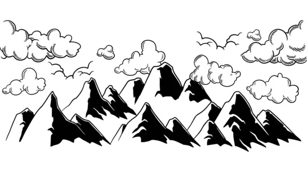 Вінтажні Гірські Векторні Ілюстрації Льодовиковий Чорний Пейзажний Малюнок — стоковий вектор