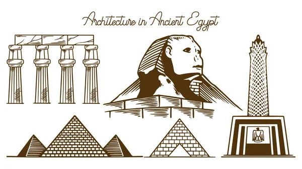Edifícios Egito Conjunto Esboço Ilustração Vetorial Mão Desenhado Antigo Templo —  Vetores de Stock