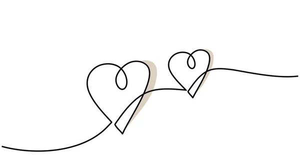 Dois Coração Contínuo Desenho Linha Casal Amor Mão Simples Desenhado — Vetor de Stock